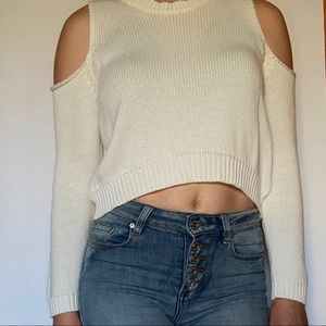 White Open Shoulder Cropped Knit Sweater Forever 21